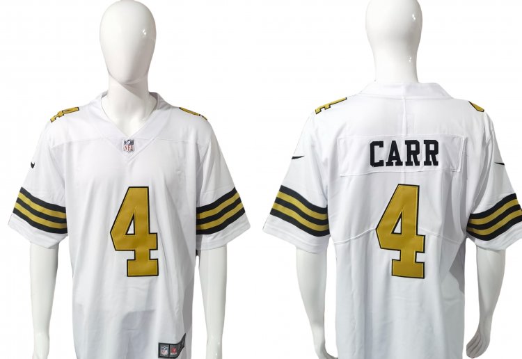 Root for the Saints - Derek Carr White Jersey II Gold #4
