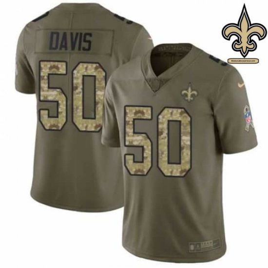 Twill Embroidered Davis #50 Black and Gold Authentic Jersey - New Orleans Saints Club Special