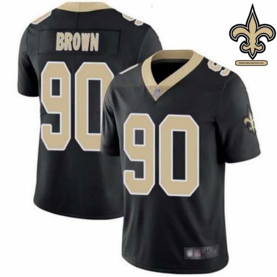 Reinforced Stitching Brown #90 Black and Gold Replica Jersey - New Orleans Saints Team Official