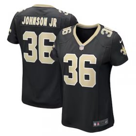 Anthony Johnson Saints #36 Women's Team Game Jersey - Black #36Johnson Most Popular in Women Jerseys
