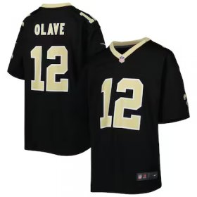 Chris Olave Saints #12 Youth Game Jersey - Black #12Olave Most Popular in Youth Jerseys